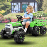 Electric Ride-On Tractor Car Toy with Trailer for Kids - 12V, 60W, 3-Speed, Remote Control and AUX Port