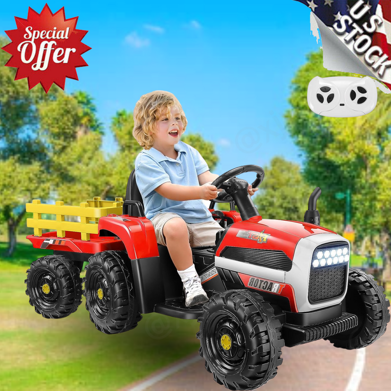 12V Electric Ride-On Tractor for Kids with Trailer and Remote Control
