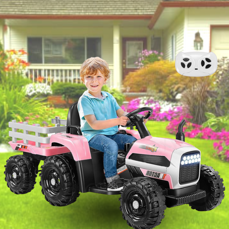 12V Electric Ride-On Tractor for Kids with Trailer and Remote Control