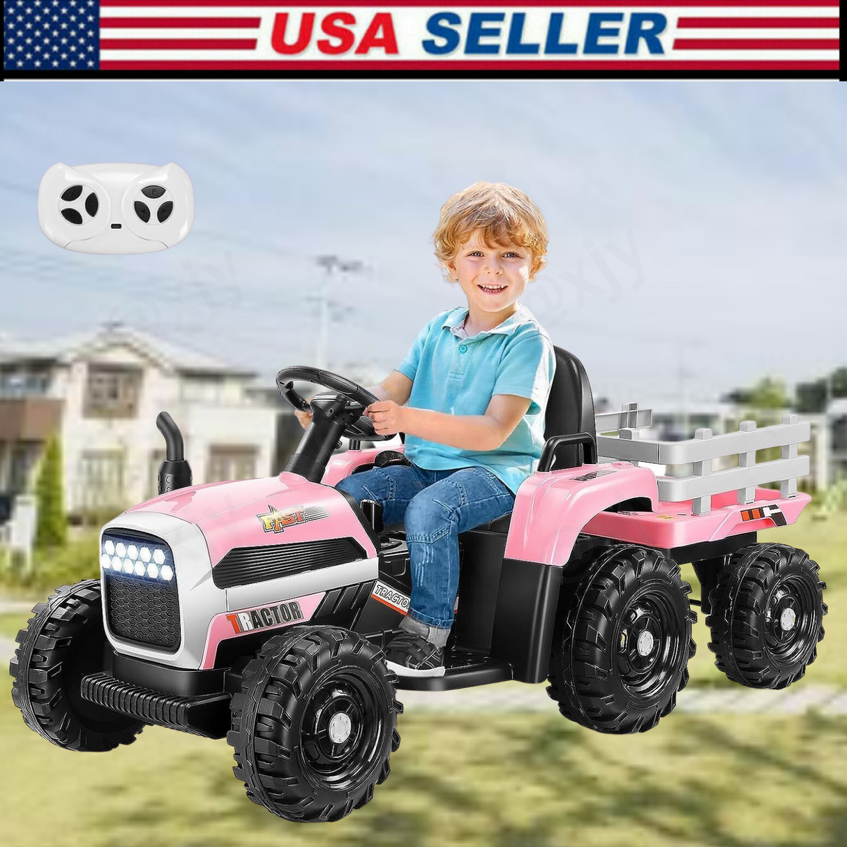 12V Electric Ride-On Tractor for Kids with Trailer and Remote Control