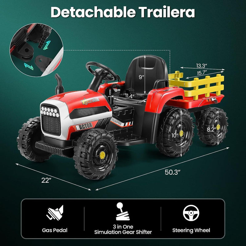 12V Electric Ride-On Tractor for Kids with Trailer and Remote Control