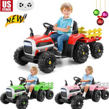 12V Electric Ride-On Tractor with Trailer for Kids - Remote Controlled Toy Car