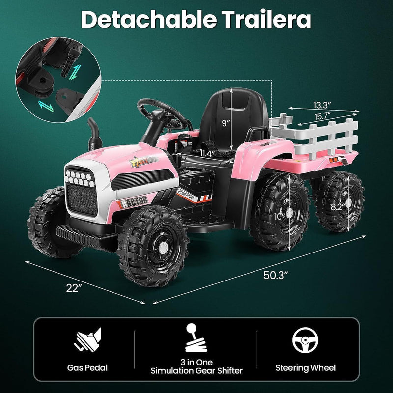 12V Electric Ride-On Tractor with Trailer for Kids - Remote Controlled Toy Vehicle