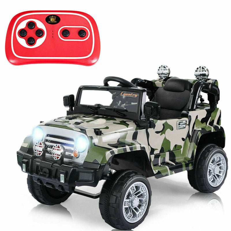 12V Electric Ride-On Truck for Kids in Green, Black, or Camouflage
