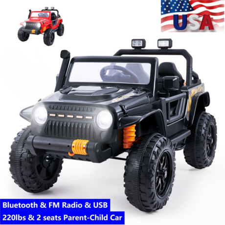 2-Seater 12V Ride-on Truck for Kids with Remote Control, LED Lights, FM Radio, and Bluetooth