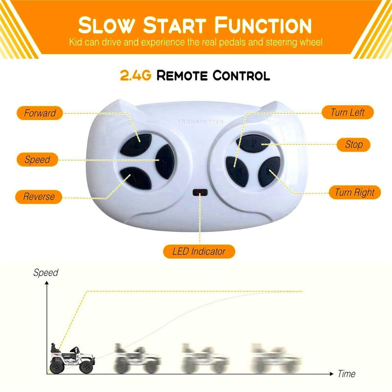 12V Electric Ride-On Truck for Kids with Remote Control - 2 Speeds, White