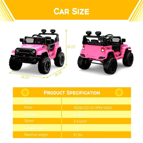 12V Electric Ride-On Truck for Kids with Remote Control and Spring Suspension