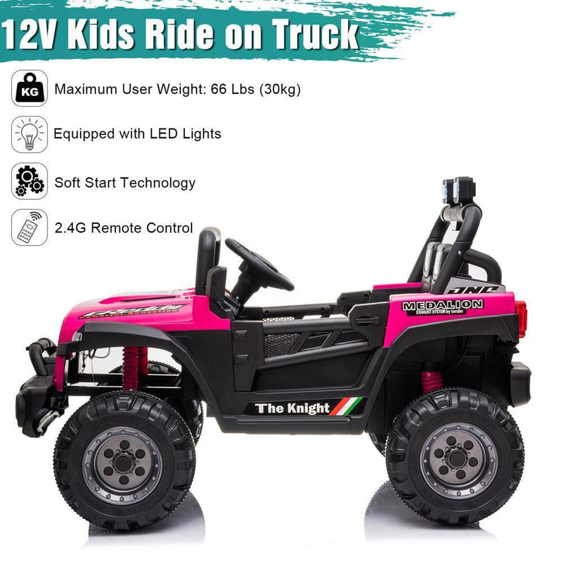 12V Electric Ride-On Truck with RC Remote Control in Rose Red