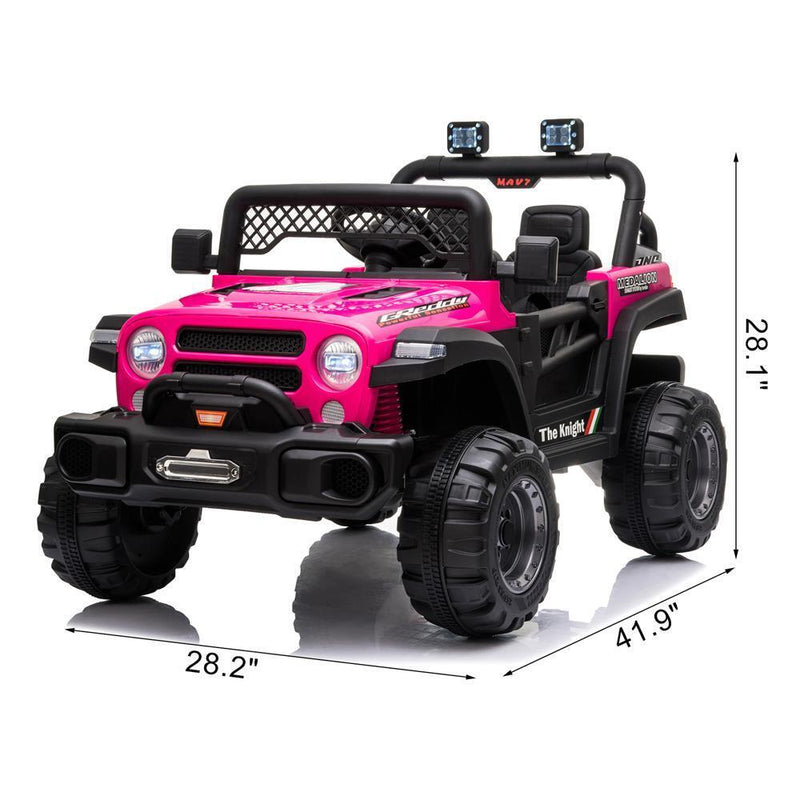 12V Electric Ride-On Truck with RC Remote Control in Rose Red