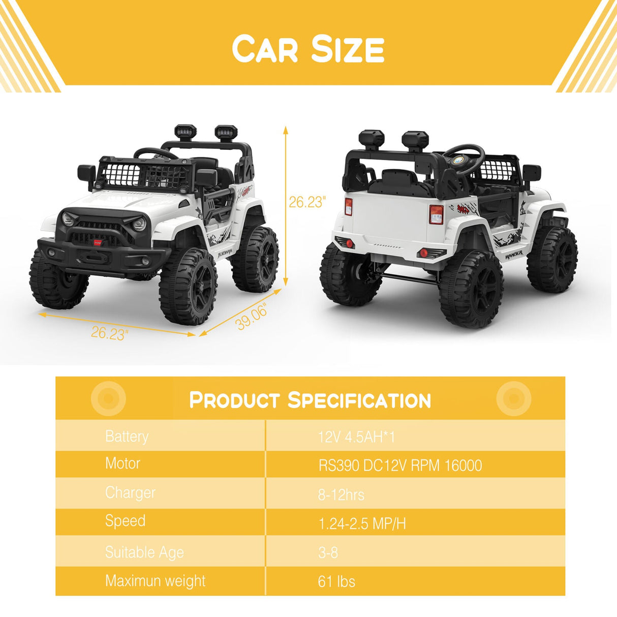 12V Electric Ride On Truck with Remote Control and LED Lights
