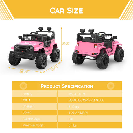 12V Electric Ride Truck with Remote Control and LED Lights