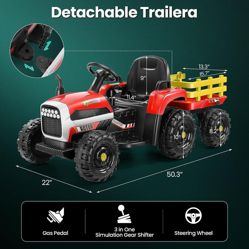 12V Electric Tractor Ride-On Toy Car with Trailer for Kids - Brand New