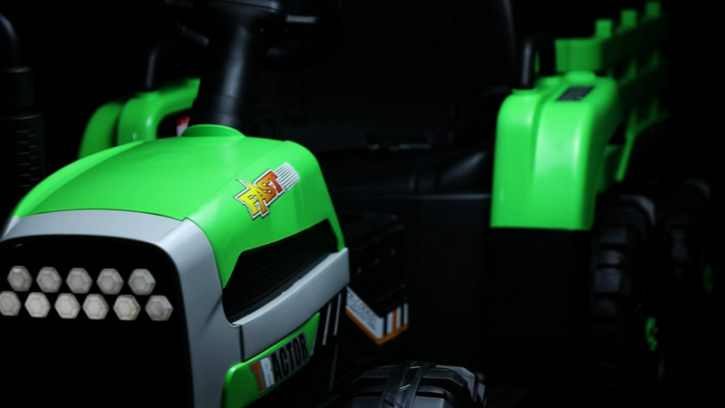 12V Electric Tractor Ride-On Toy Car with Trailer for Kids - Green