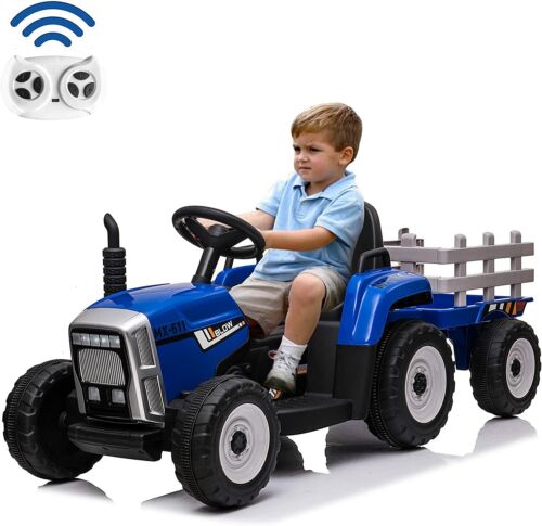 12V Electric Tractor Ride-On Toy with Trailer for Kids