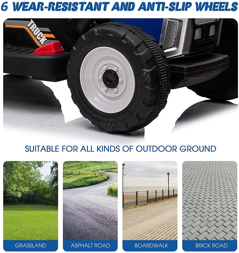 12V Electric Tractor Ride-On Toy with Trailer for Kids