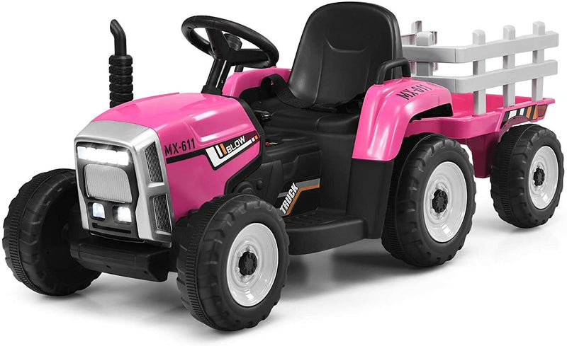12V Electric Tractor with Remote Control and Detachable Trailer for Kids