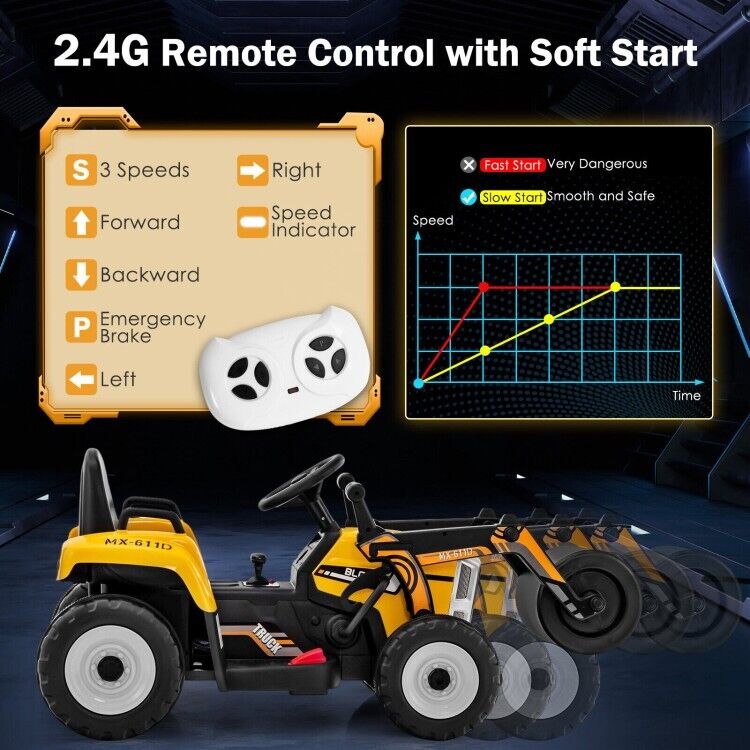 12V Electric Tractor with Remote Control, Music & LED Lights - Perfect for Kids to Ride On!