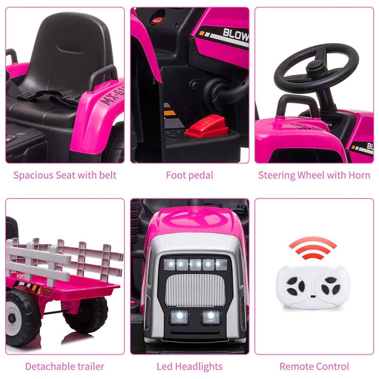 12V Electric Tractor with Trailer - Remote Control Ride On Car for Toddlers