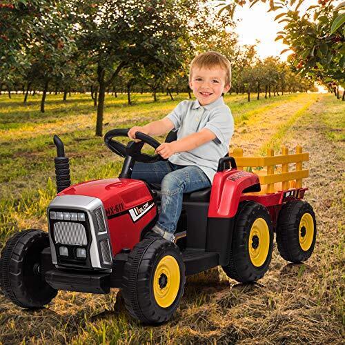 12V Electric Tractor with Trailer - Remote Control Ride On Car for Toddlers