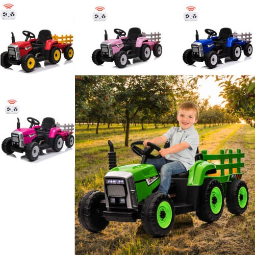 12V Electric Tractor with Trailer Ride-On Car for Kids - 25W/35W Control Included