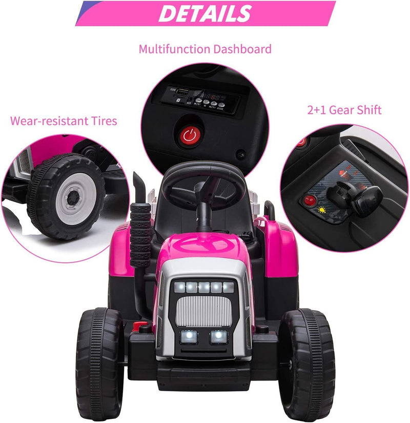 12V Electric Tractor with Trailer Ride-On Car for Toddlers with Remote Control