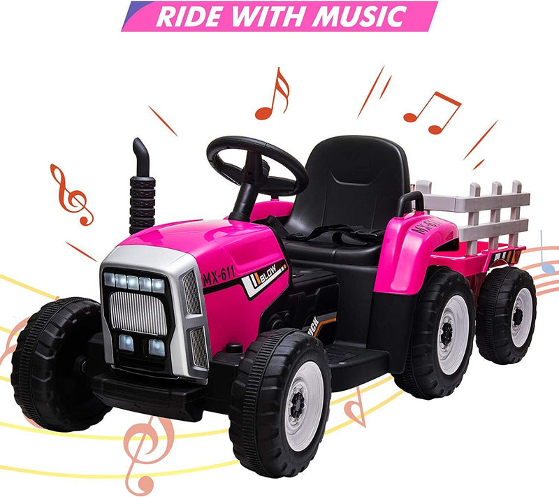 12V Electric Tractor with Trailer Ride-On Car for Toddlers with Remote Control
