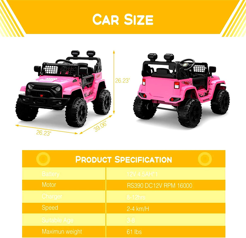 12V Electric Truck for Kids with Remote Control and Spring Suspension