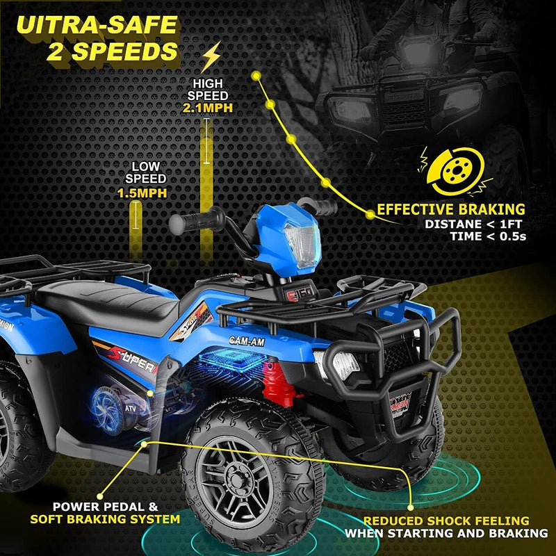 12V Electric Vehicle with High/Low Speed Treaded Tires and LED Lights