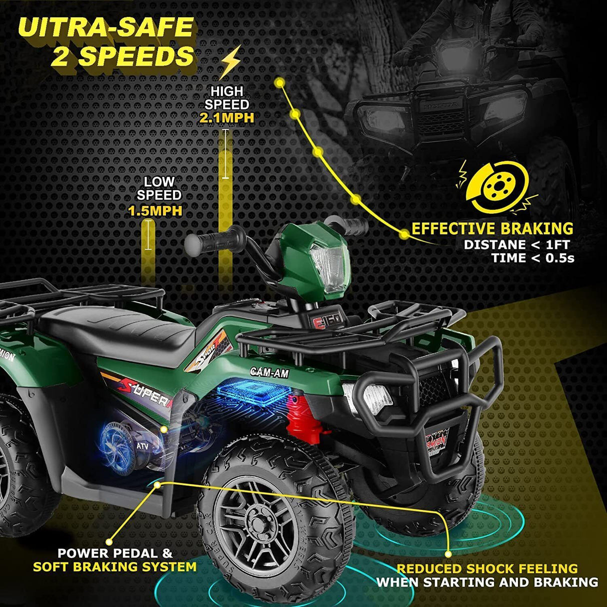 12V Electric Vehicle with High/Low Speed Treaded Tires and LED Lights
