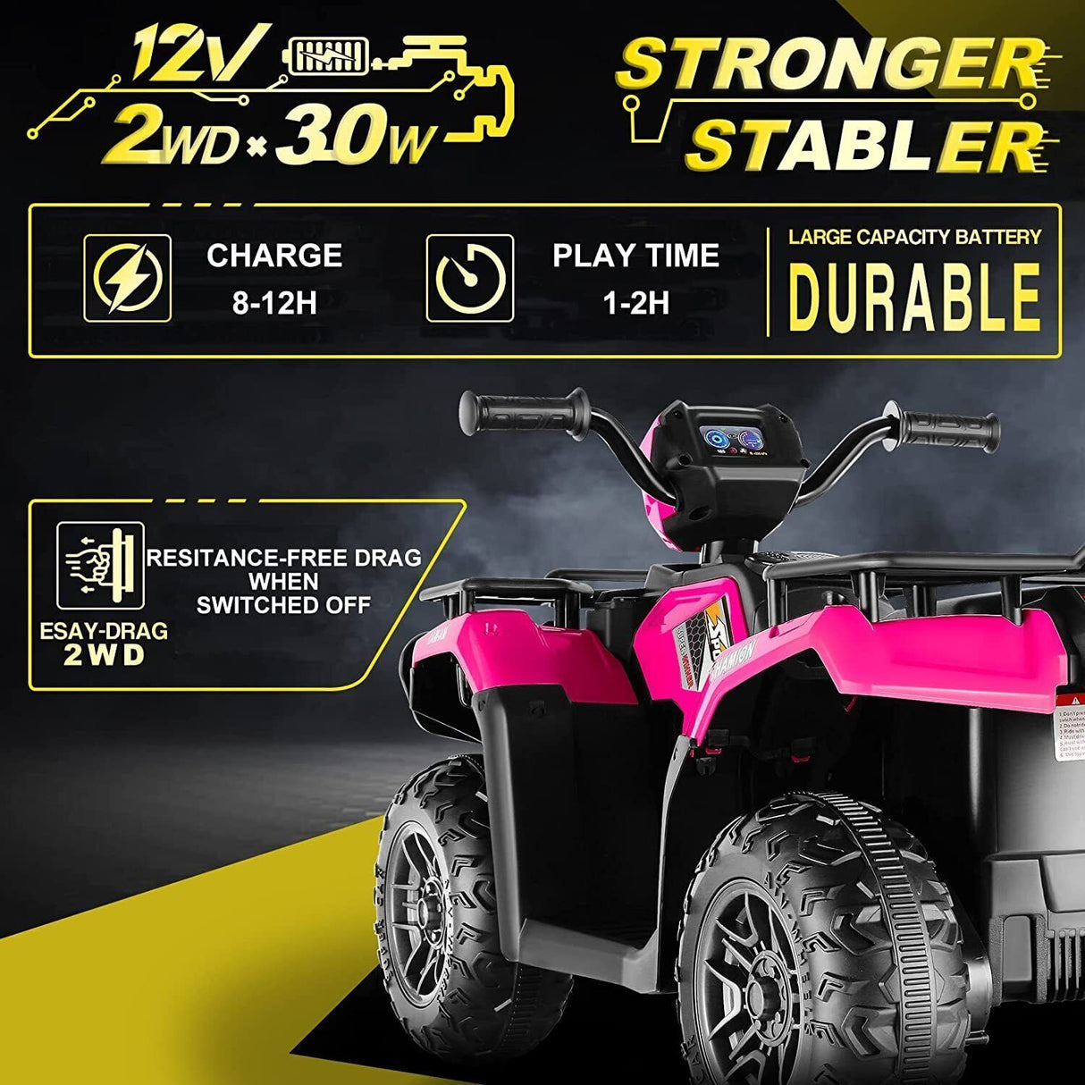 12V Electric Vehicle with High/Low Speed Treaded Tires and LED Lights
