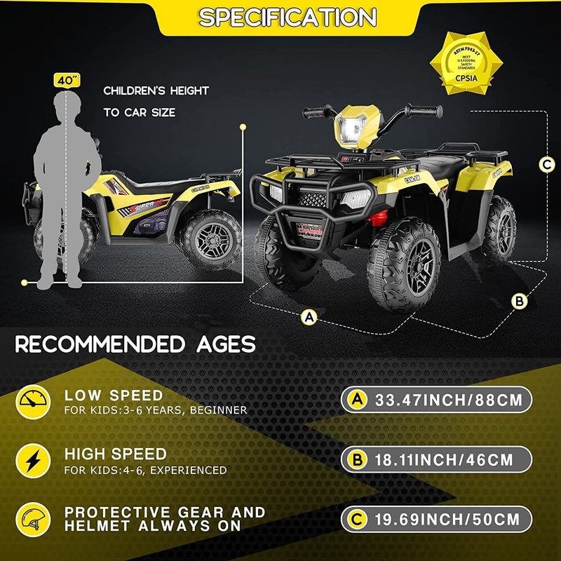 12V Electric Vehicle with High/Low Speed Treaded Tires and LED Lights