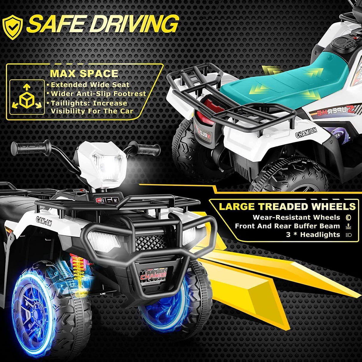 Electric 4-Wheeler ATV Quad for Kids with LED Lights, USB and MP3 Player - Suitable for Girls and Boys Aged 2-5 Years