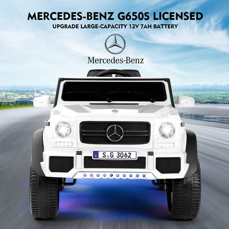12V Electric White Mercedes-Benz Ride On Car with LED Lights, MP3 Player, and Remote Control for Kids