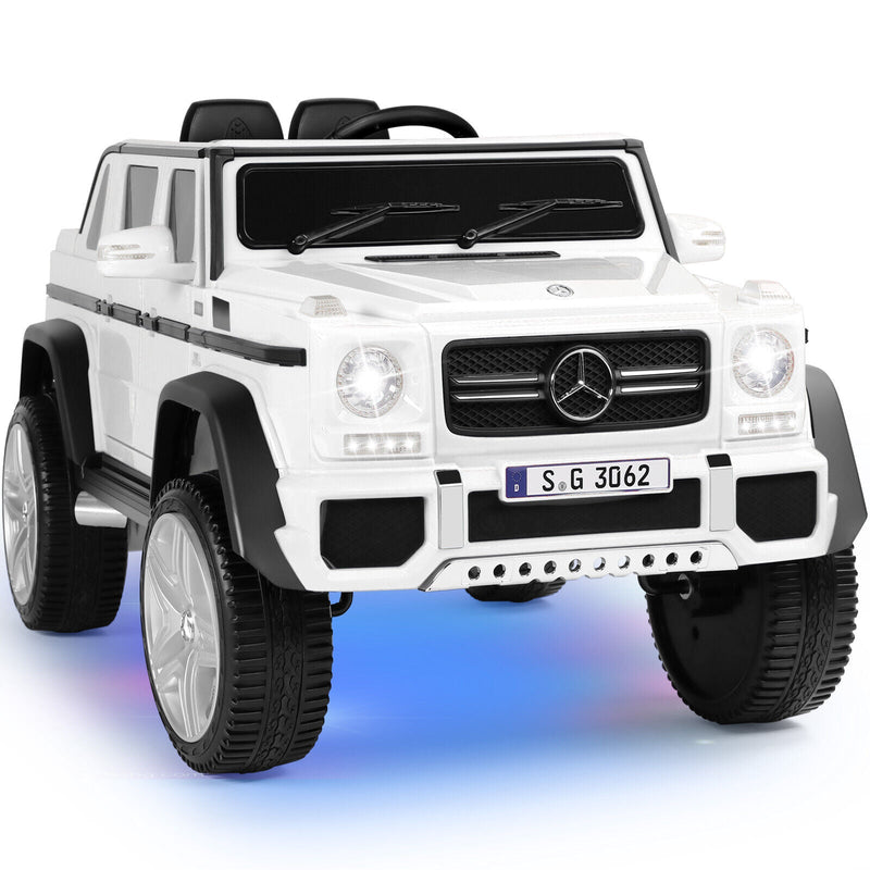 12V Electric White Mercedes-Benz Ride On Car with LED Lights, MP3 Player, and Remote Control for Kids