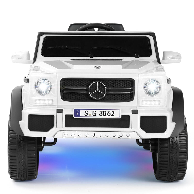 12V Electric White Mercedes-Benz Ride On Car with LED Lights, MP3 Player, and Remote Control for Kids