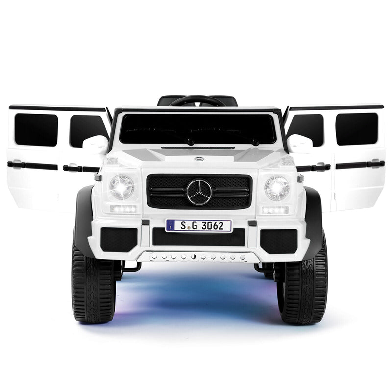 12V Electric White Mercedes-Benz Ride On Car with LED Lights, MP3 Player, and Remote Control for Kids