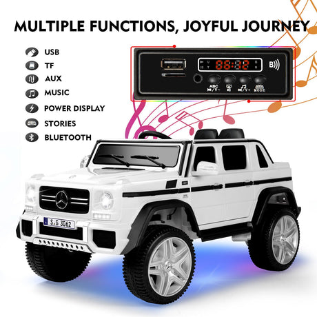 Electric Ride-On Car for Kids with Music, LED Lights, and Remote Control - 3 Speeds - White