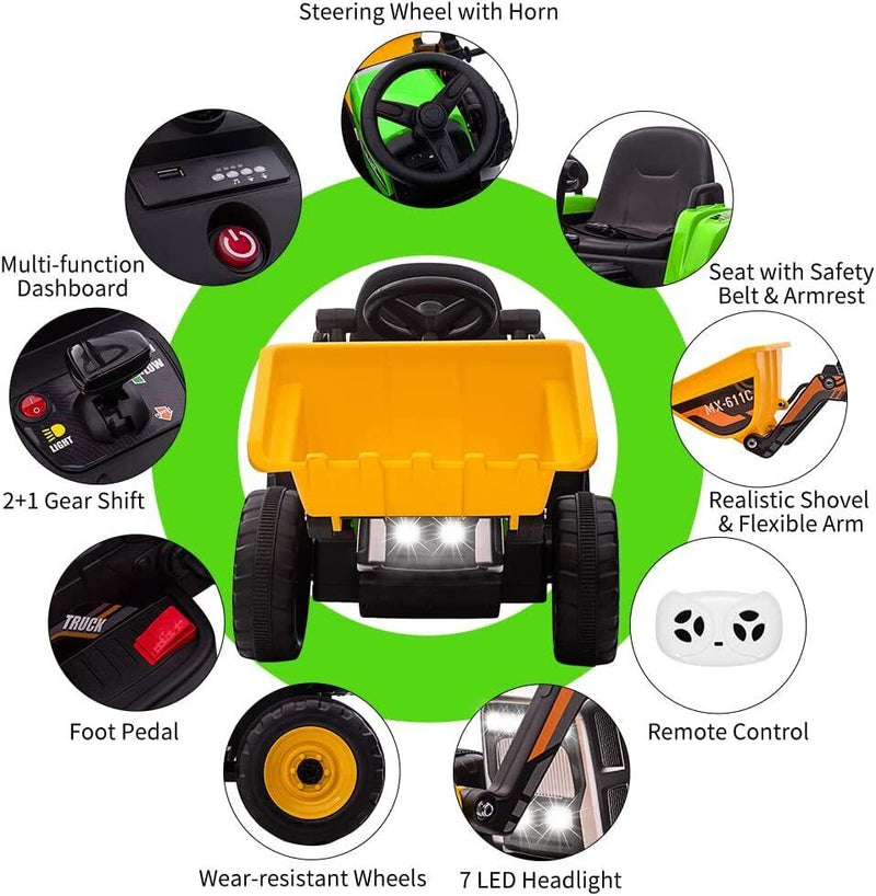 12V Excavator Ride-On Car with Remote Control and Threaded Tires for Toddlers