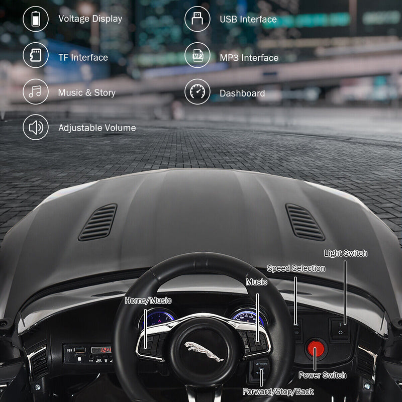 12V Jaguar F-Type SVR Licensed Kids Ride On Car with MP3 Player and Lights in Black