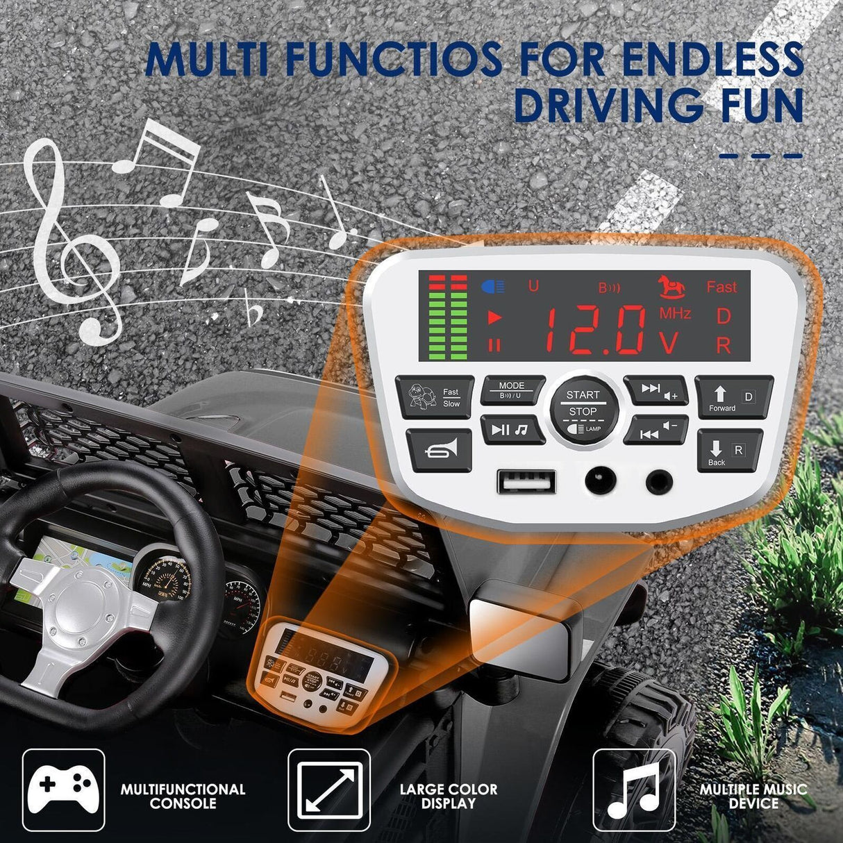 12V Electric Ride-On Car Truck for Kids with Music, MP3, Lights, and Remote Control