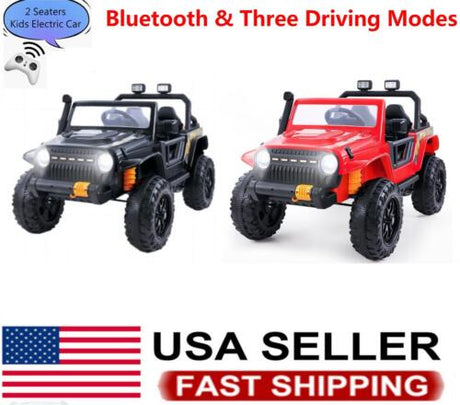 Electric Kids Ride-On Car Truck with MP3, LED Lights, and Remote Control - Red/Black, 3 Speed Options