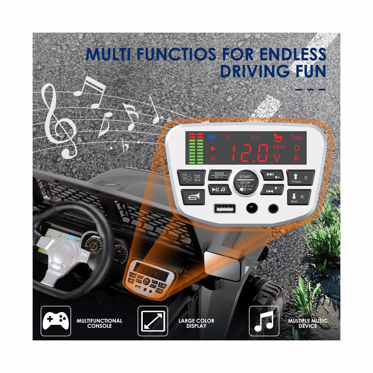 12V Kids Electric Jeep Car with Remote Control, Bluetooth, LED Lights, and MP3 Player