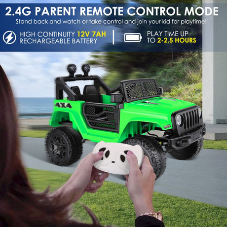 12V Kids Electric Jeep with Remote Control, 3 Speeds, and LED Lights - On Sale Now!