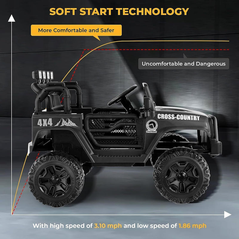 12V Kids Electric Jeep with Remote Control, 3 Speeds, LED Lights, MP3 Music, and USB Connectivity