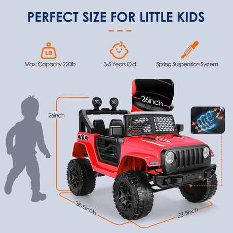 12V Kids Electric Ride-On Jeep with Remote Control and LED Lights - 3 Speed Options