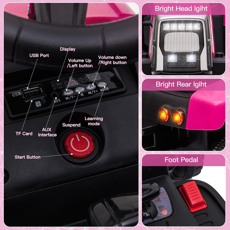 12V Kids Electric Tractor with Trailer and LED Lights - USB Compatible