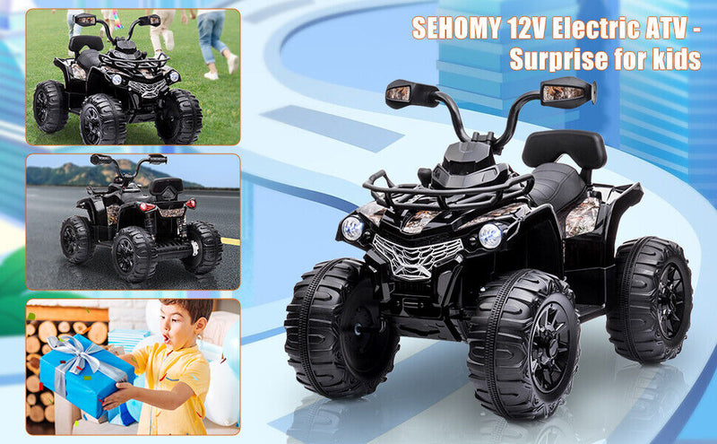 12V Kids Ride On ATV Truck Car Electric Vehicle with Remote Control, Music, and Lights - Black/Blue