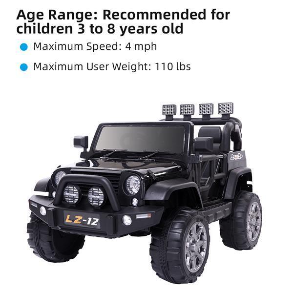 12V Kids Ride On Car with Remote Control - Rechargeable Battery, 4 mph Speed, Black