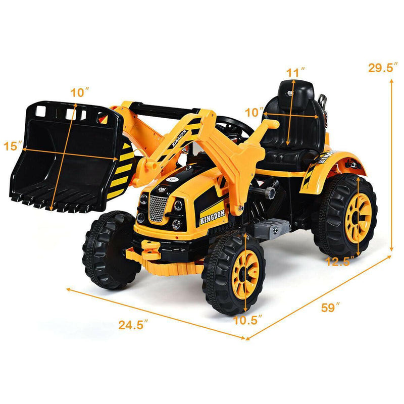 12V Kids Ride On Excavator Truck with Front Loader Digger - Yellow