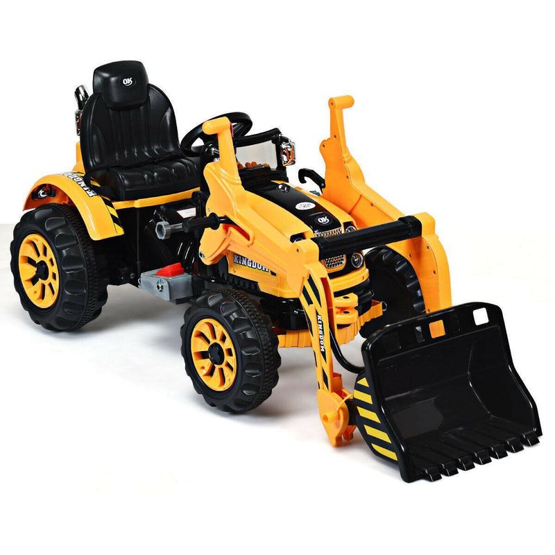 12V Kids Ride On Excavator Truck with Front Loader Digger - Yellow